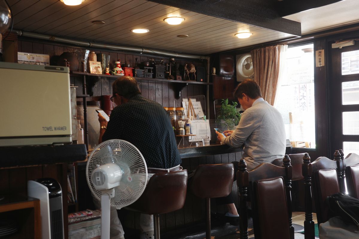 Salaryman at the counter of Coffee Shop Fuji in Nagoya